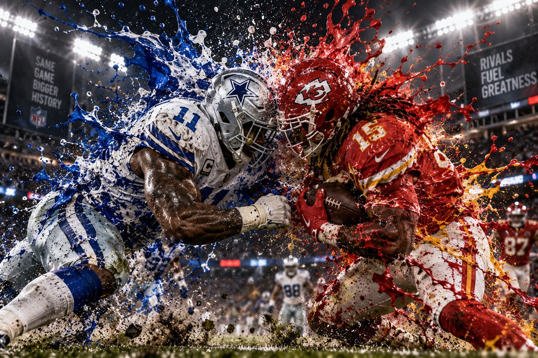 Football players colliding in a dramatic action shot