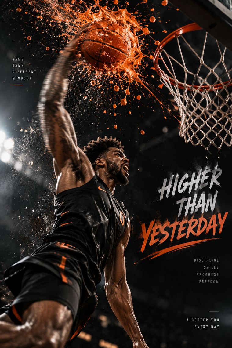 Basketball player dunking with a dramatic splash effect